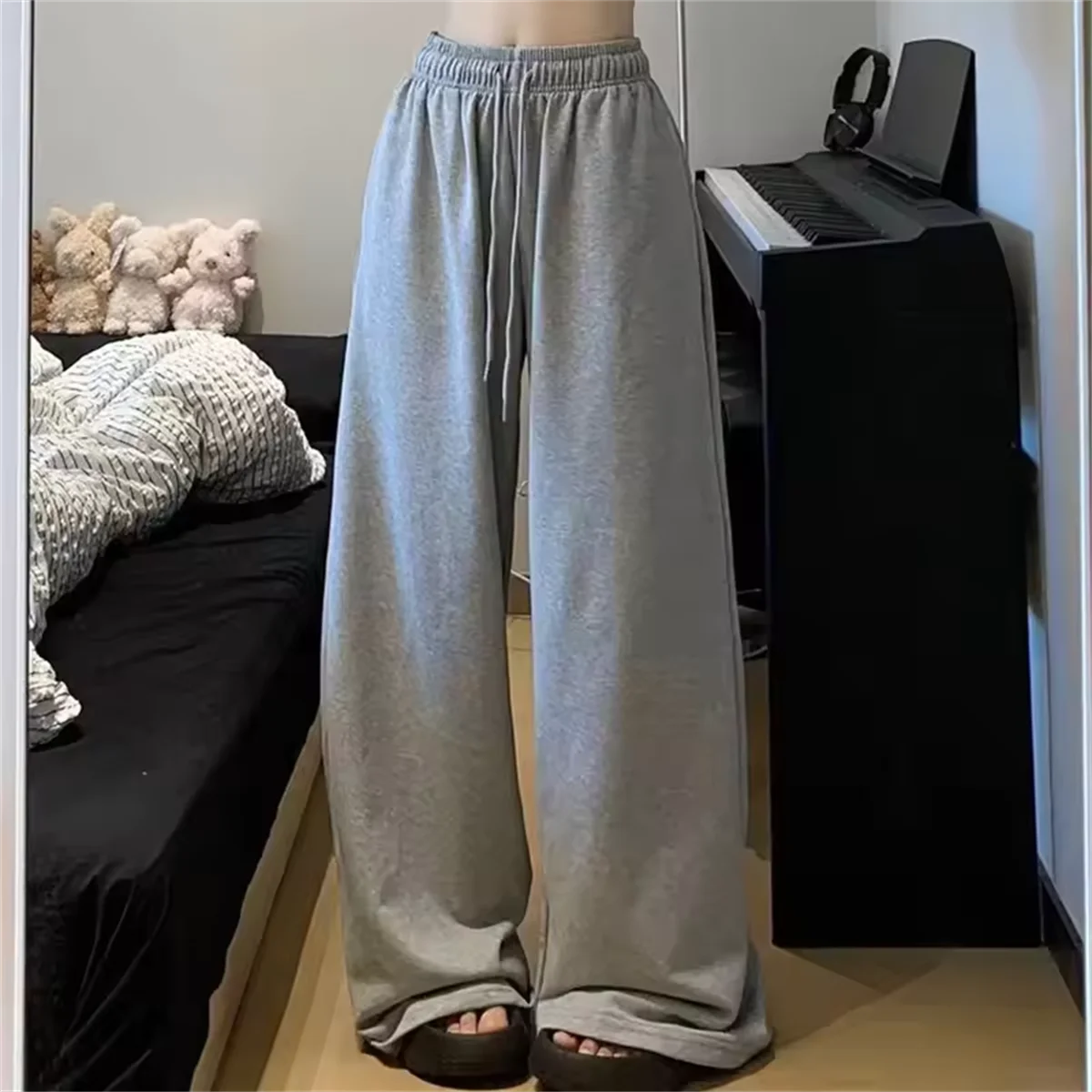 Frauen Harajuku Breite Bein Jogginghose 2025, Frühling Herbst Solide Mode Sport Hose Weibliche Casual Oversize Kleidung Dame Baggy Hosen Image