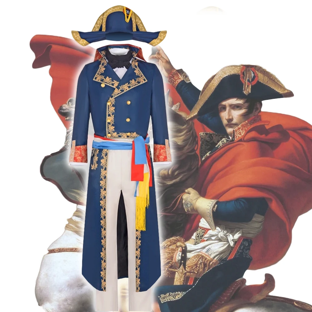 Mittelalterliches Jahrhundert Napoleon Cosplay Bonaparte Blauer Mantel Kostüm Französischer Kaiser Kostüm Militäruniform Hut Mantel Hose Ganzanzug Image