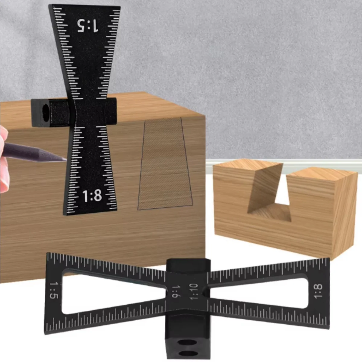 Holzbearbeitung Schwalbenschwanz Marker Aluminium Legierung Schwalbenschwanz Markierung Vorlage 1:5 & 1:8 Holz Joint Gauge Mit Skala Schwalbenschwanz Guide Werkzeuge Image