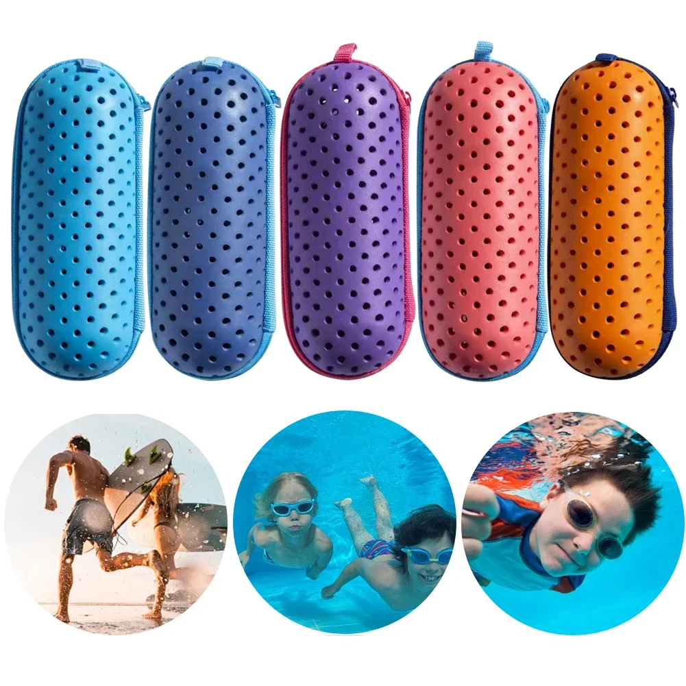 Atmungsaktives Schwimmbrillenetui, EVA-Brillen-Aufbewahrungsbox, Halter mit Clip und Abflusslöchern, Reißverschluss, leichtes Schwimmzubehör ﻿ Image