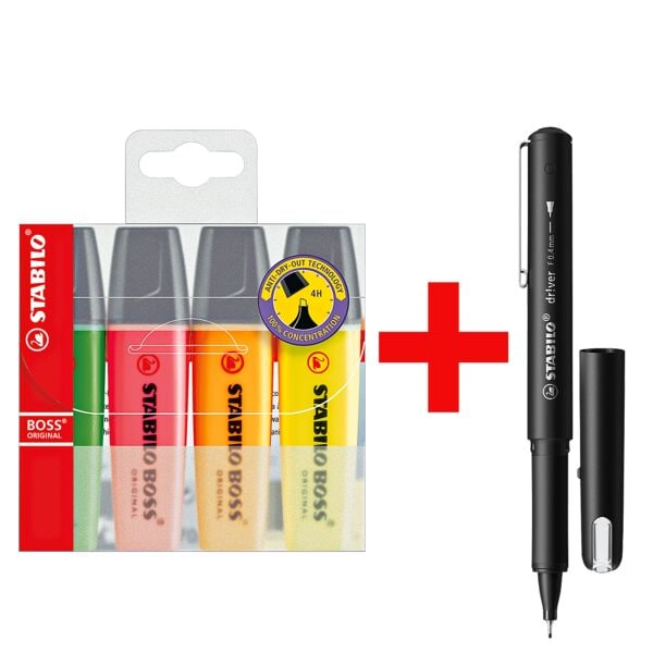 Stabilo 4er-Pack Textmarker »BOSS® Original« inkl. Fineliner »dr!ver« 0,4 mm (F) schwarz schwarz Image
