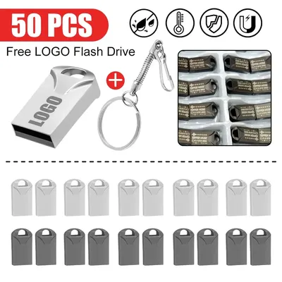 50pcs/LOT Metal mini flash drive 16GB 32GB Pendrive USB 2.0 Pen drive 64G Tiny Memory Stick 8GB Cle