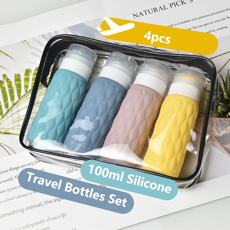 4 bottiglie da viaggio in silicone da 100 ml set per articoli da toeletta perdite comprimibili per shampoo cosmetico crema balsamo lozione sapone