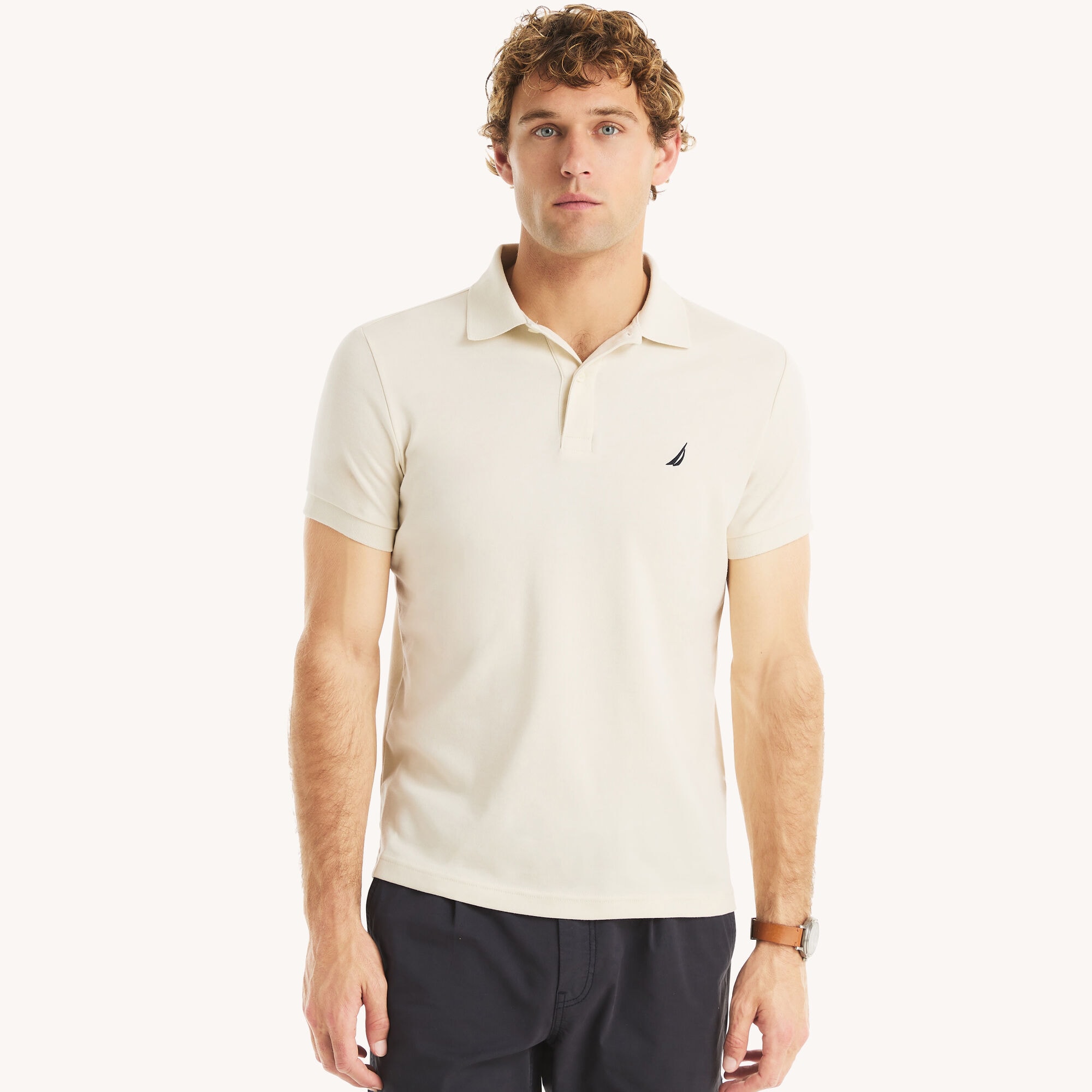 Nautica Men's Slim Fit Interlock Deck Polo 172 (Natural), XXL