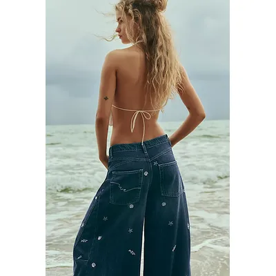 We The Free Westward Embroidered Jeans at Free People in Under The Sea, Size: 33