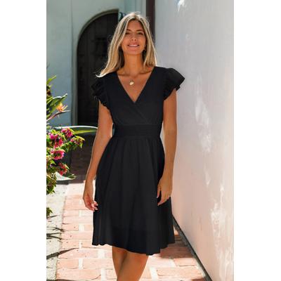 Blooming Ruffle Black Mini Dress