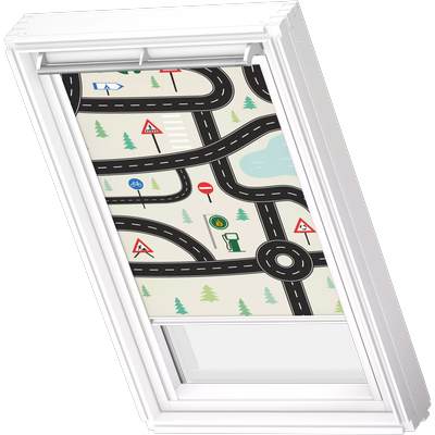 Verdunklungsrollo VELUX "DKL 4655SWL, Motiv: Kids Straßen", kids straßen, weiß, U04, stufenlos positionierbar, Polyester, Rollos, weiße Führungsschienen & Griffleiste Image