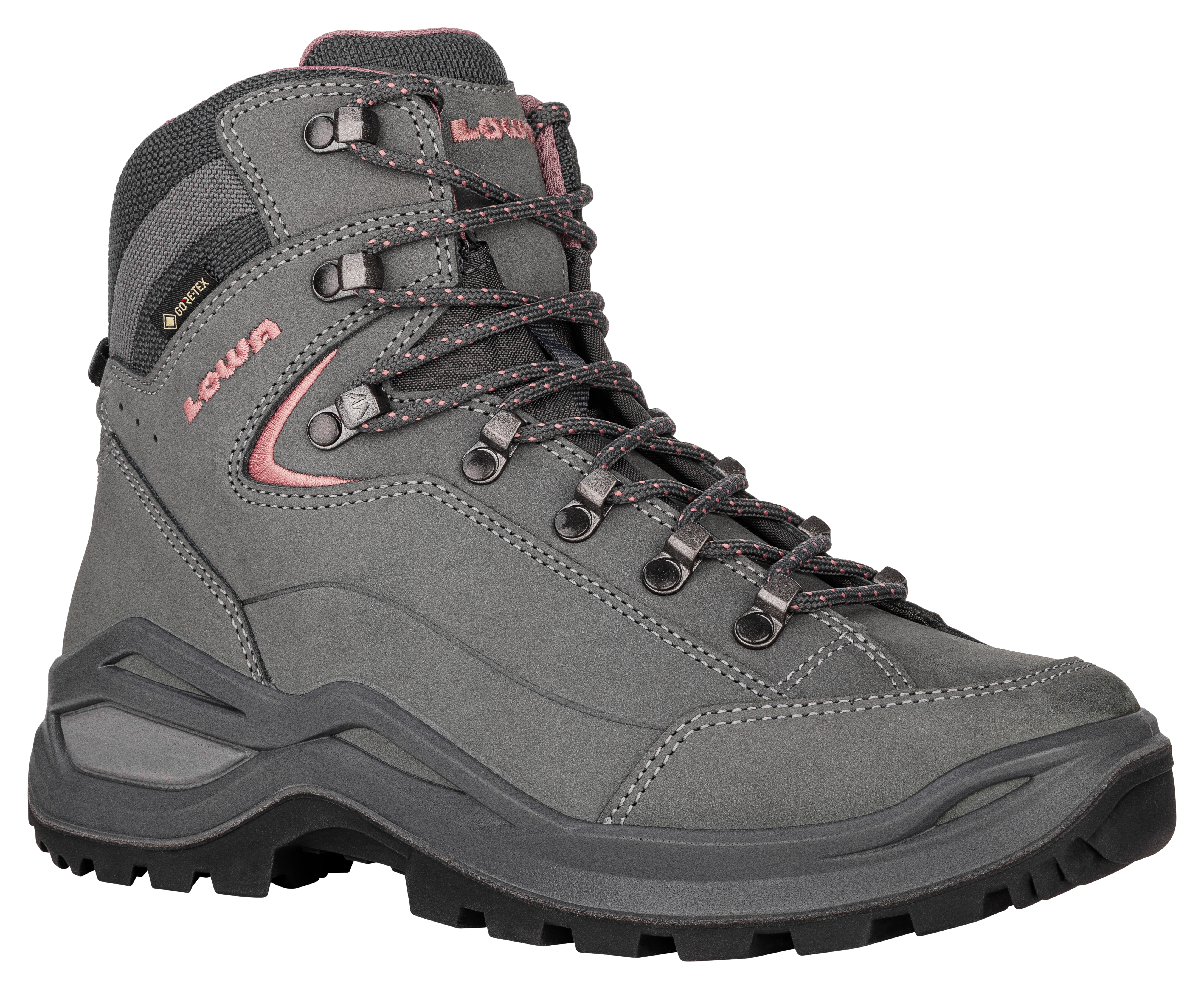 Wanderschuh LOWA "RENEGADE EVO GTX MID WS", Damen, Gr. 41,5, grau (graphit, rose), Leder, Schuhe Wanderschuh, wasserdicht, winddicht,atmungsaktiv dank GORE-TEX Membrane