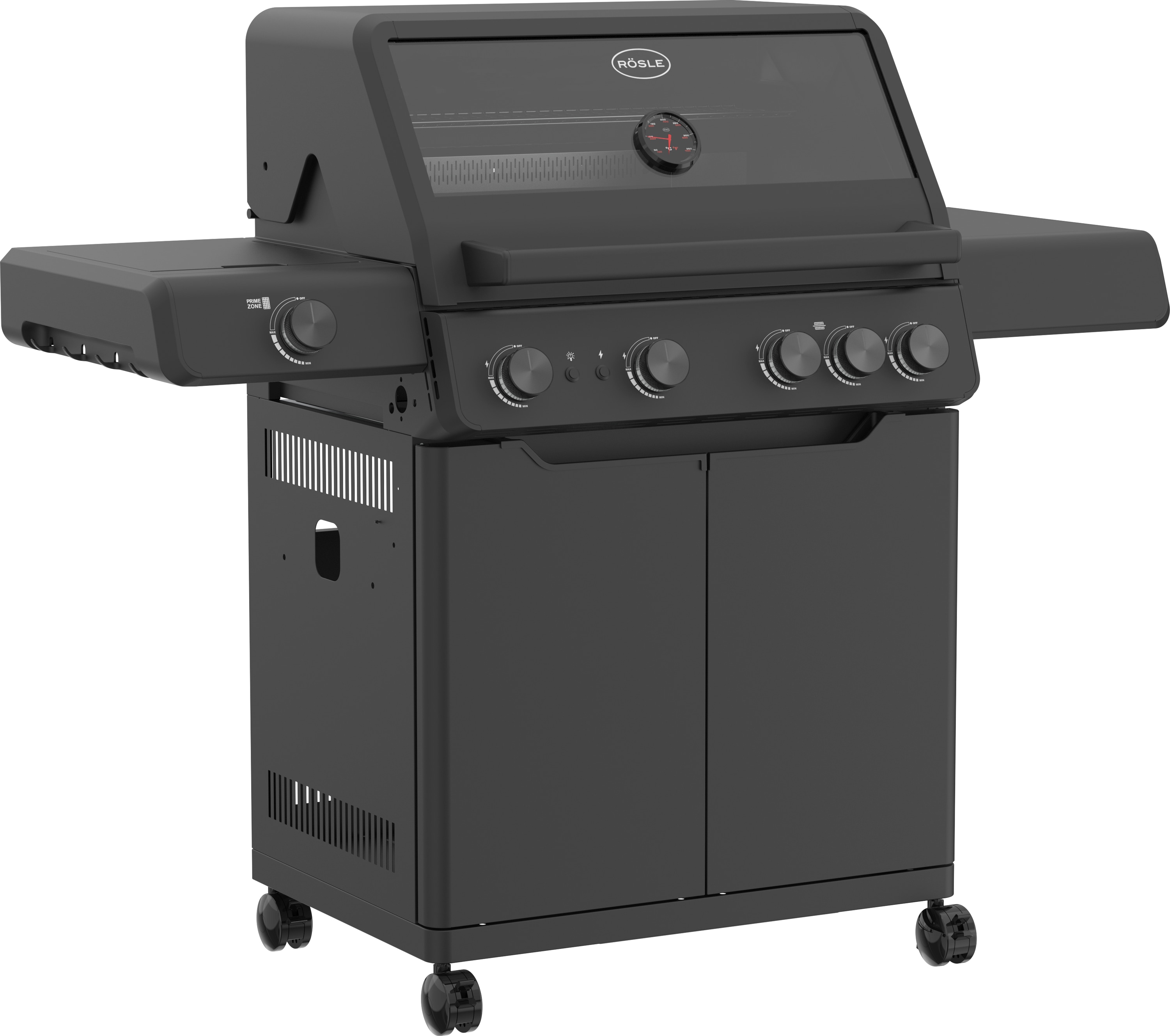 Gasgrill RÖSLE "ALLFLAME Hero 4", schwarz, B:138cm T:61,8cm, Grills, 50 mbar