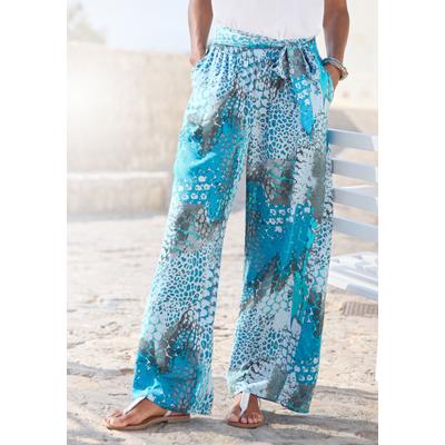 Palazzohose BUFFALO, Damen, Gr. 34, N-Gr, blau (blau bedruckt), Web, Obermaterial: 100% Viskose, bedruckt, animal-print, modisch, figurumspielend lang, Hosen, mit Animalprint und elastischem Bund, Schlupfhose, Stoffhose Image