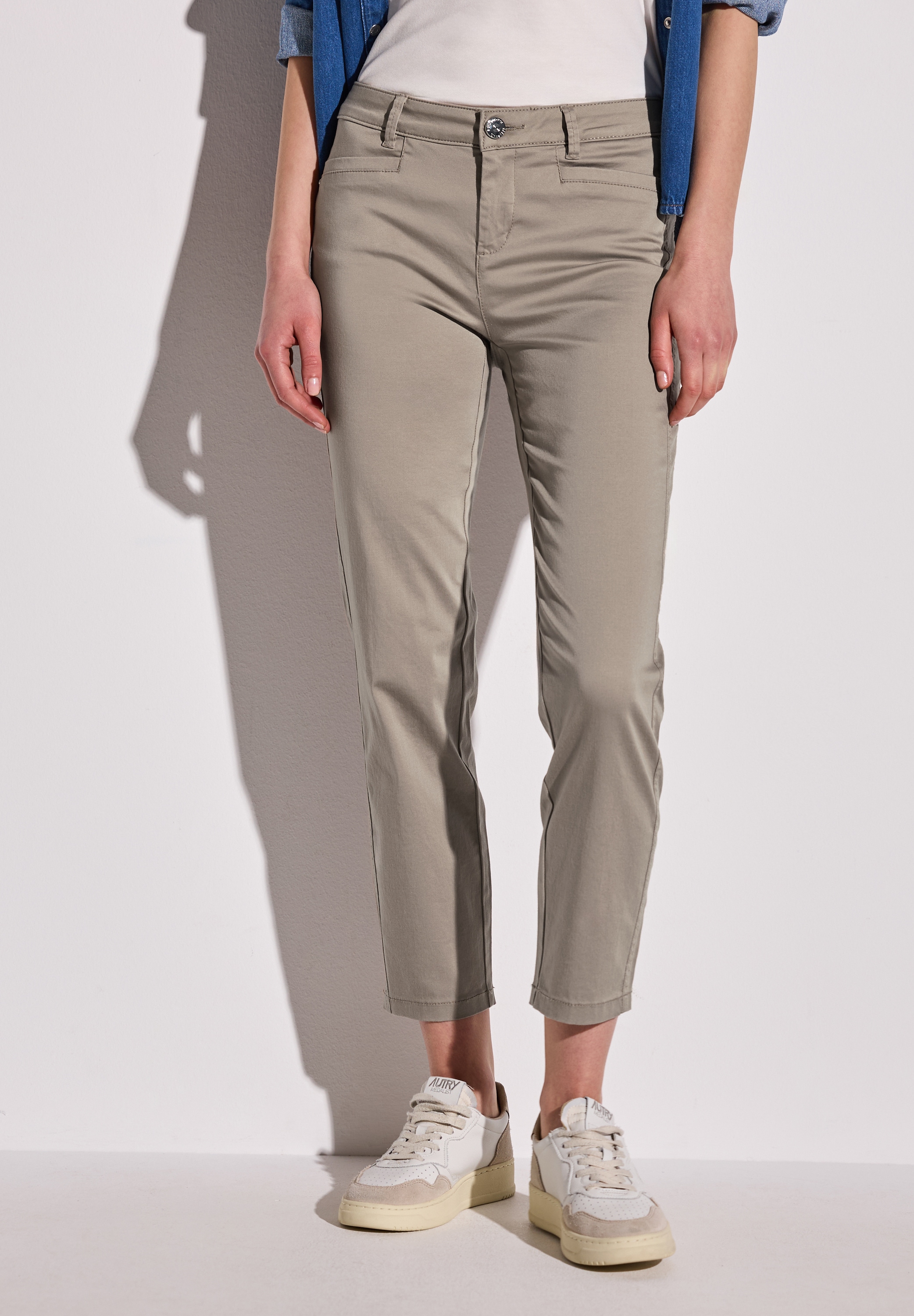 Stoffhose STREET ONE, Damen, Gr. 38, Länge 26, grau (vintage stone), Web, 97% Baumwolle, 3% Elasthan, unifarben, slim fit normal, Hosen Stoffhose, aus Baumwolle mit Stretchanteil