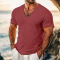 Homme T-shirt T-shirt en lin Manches courtes Col en V Été Uni Mode Designer Basique Flexible Vacances Rue Décontracté Quotidien Blanche Rose Rouge Bordeaux T-shirt haut de gamme pour homme