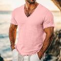 Homme T-shirt T-shirt en lin Manches courtes Col en V Été Uni Mode Designer Basique Flexible Vacances Rue Décontracté Quotidien Blanche Rose Rouge Bordeaux T-shirt haut de gamme pour homme