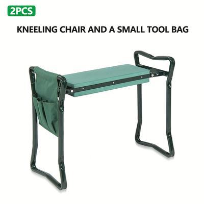 TEMU Foldable Garden Kneeling Stool With Upholstered Cushion & Tool Pouch – Comfortable, Durable Metal Frame, Ideal For Gardening, Lawn Care & Home Cleaning, Image