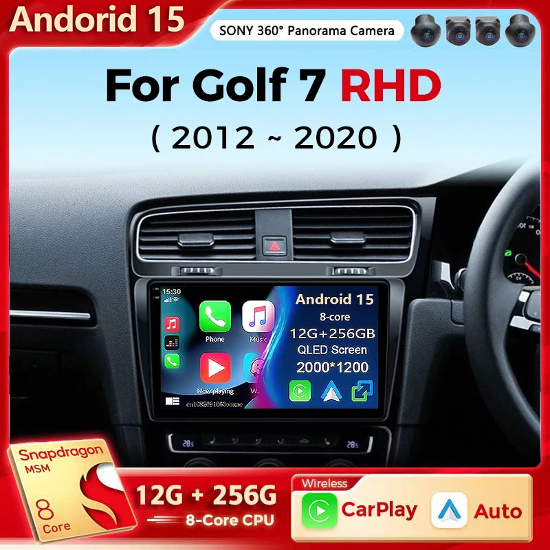 Android 15 Autoradio für Volkswagen VW Golf 7 MK7 GTI 2012-2021 Rechtslenker RHD Carplay Android Stereo Video Player 2 Din Image