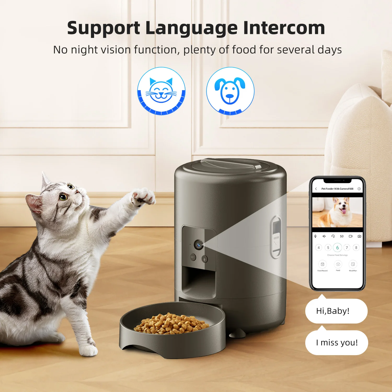 2L mit automatischem Video-Katzenfutterautomat, intelligente zeitgesteuerte und quantitative Futternapf für Katzen, Hunde und Haustiere, gesteuert über die APP Image