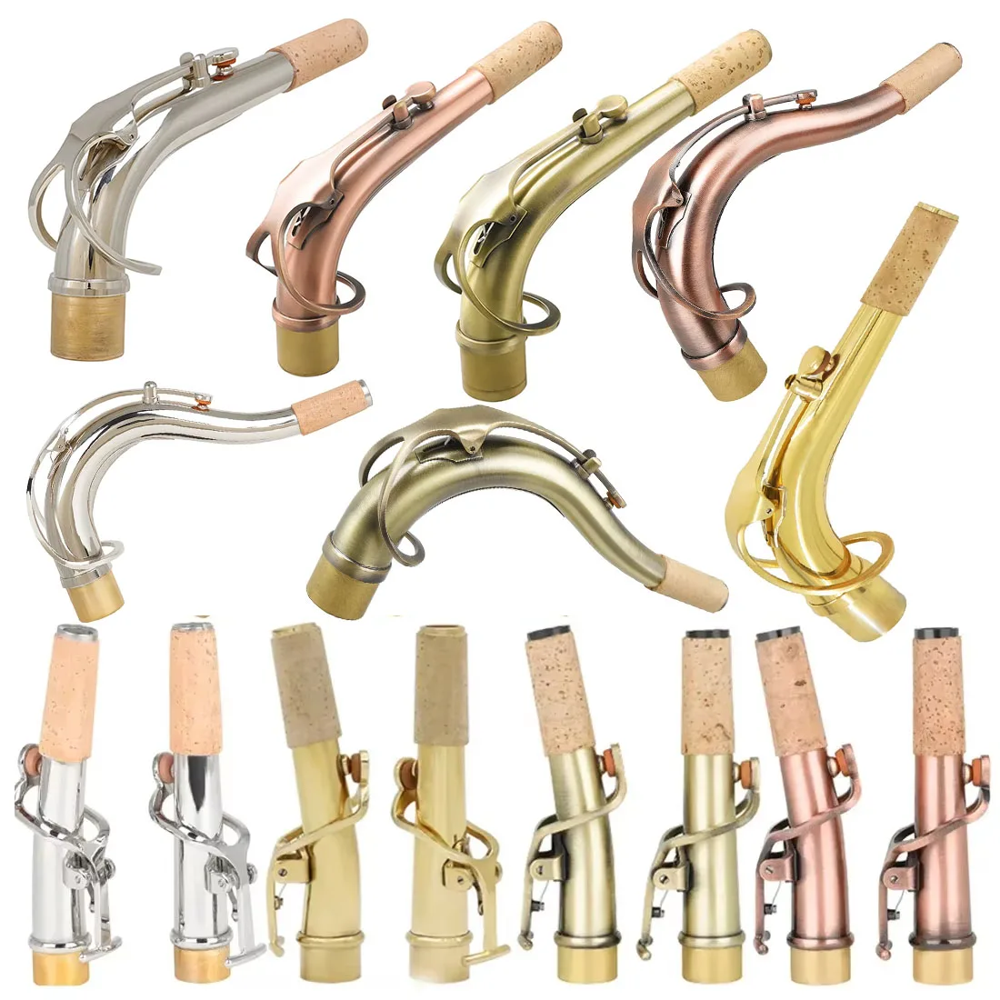 Saxophon gebogener Hals Messing versilbert verlängerter Sax gebogener Hals für Tenor/Alt/Sopran Saxe Holzblasinstrument Ersatzzubehör Image