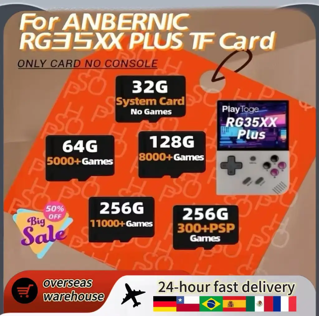 For ANBERNIC RG35XX PLUS TF Card Memory Card Preloaded Games 300+ 256G PSP Games Video Game Console Pre-install Retro Games Card