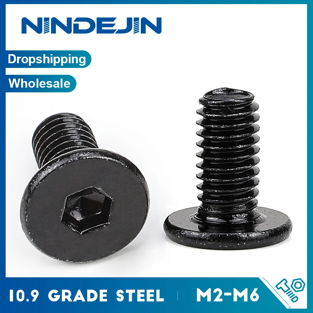 Ultradünne Flachkopfschraube mit Innensechskant, schwarz plattierter Stahl der Güteklasse 10,9, M2, M3, M4, M5, M6, M8, ultradünne Waferkopfschraube mit Innensechskant Image