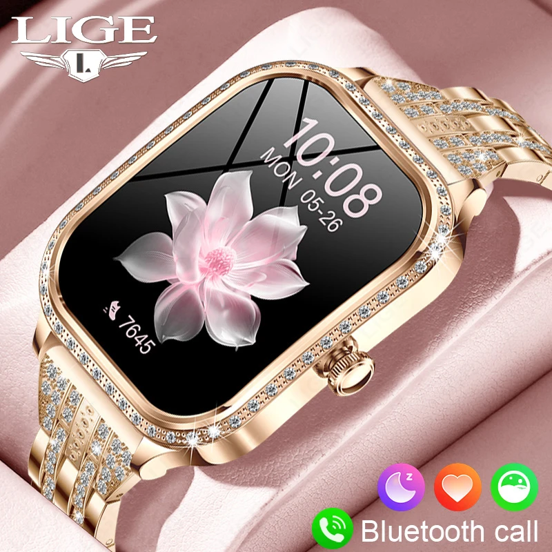 LIGE Luxus Smart Uhren Für Frauen IP67 Wasserdichte Bluetooth Anruf Fitness Tracker Smartwatch Herz Rate Monitor frauen Uhren