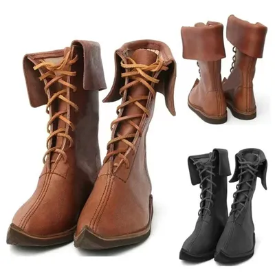 Mittelalterliche Retro-Stiefel für Herren, schwarz, Wikinger, Piraten-Krieger-Stiefel, Renaissance, Gothic, Halloween-Schuhe Image