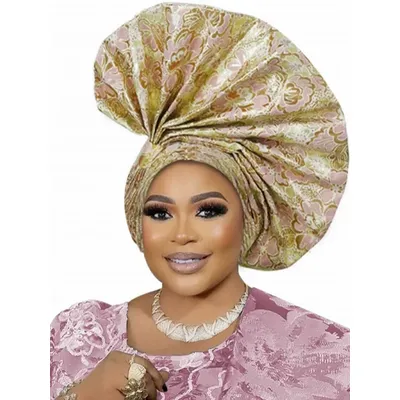 Bronzing African Headtie Braid Turban Caps for Women Nigeria Wedding Geles Party Headgear Headpiece Auto Gele Female Head Wraps