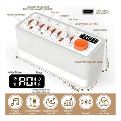 BOFO White Noise Sleep Sound Machine with 8 Nature Sounds, Portable Bluetooth Speaker, 12 Colors