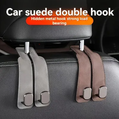 Car Seat Back Cover, Hidden Hook Design - Made of PU Material, Car Hooks, Suede Car Seat Hooks,