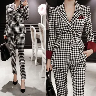 Women Slim Fit Plaid Blazer Suit Set Casual Office Lady Single Button Elegant Blaiser Mujer 2022 New