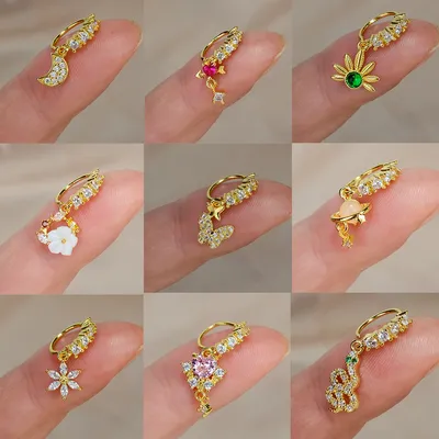 1PC Crystal CZ Pendant Nose Ring For Women Girls Butterfly Flower Nostril Septum Piercings Ear