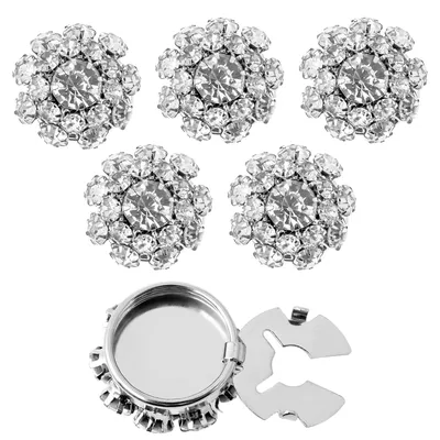 6Pcs Rhinestone Button Covers Bling Crystal Button Clips Cufflinks Wedding Banquet Decorative Button