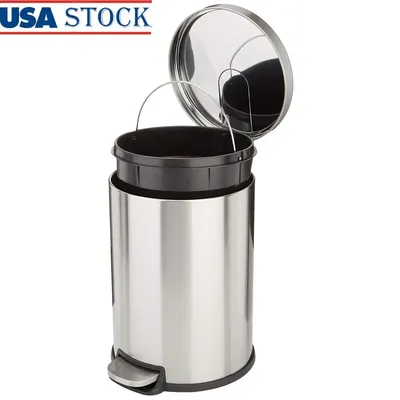Cylindrical Trash Can Step-On Soft-Close Foot Pedal 20L Brushed Stainless Steel Removable Inner