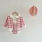 Cardigan Bib Pants Set Baby Plaid Coat Shoulder Strap Jumpsuit Two-piece Set for Infants and