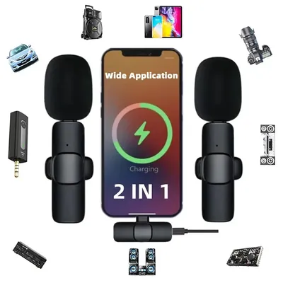 Wireless Lavalier Microphone Portable Audio Video Recording Mini Mic For iPhone Android Facebook