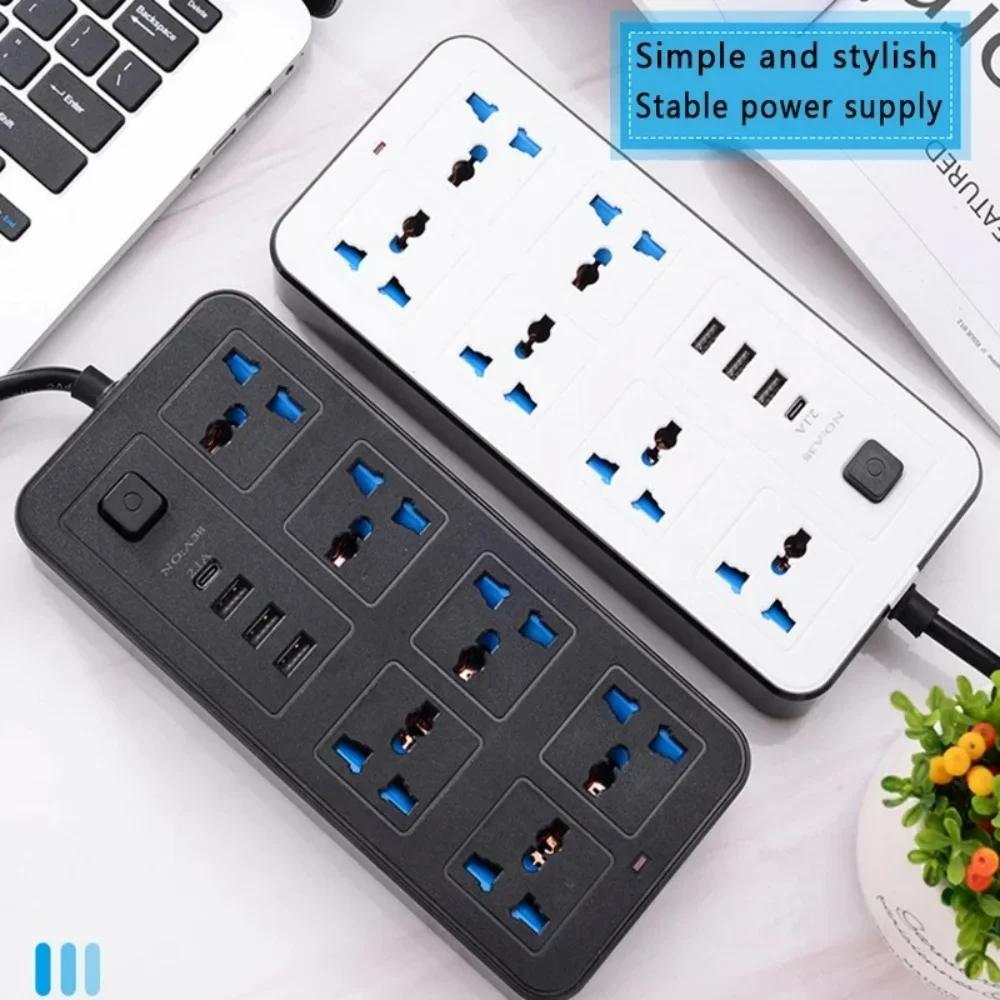 Presa multipla universale TypeC Porta USB Presa multipla Cavo di prolunga da 2 M Presa di corrente CA Presa elettrica di ricarica Spina UE USA UK