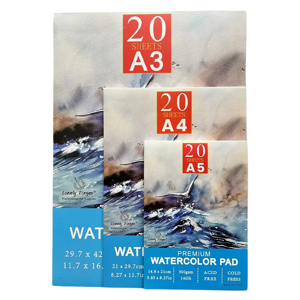 Blocco per acquerello A3/A4/A5, 140 libbre/300 g/m2, 20 fogli | Carta da artista pressata a freddo, priva di acidi per adulti e studenti - Pittura, Gou