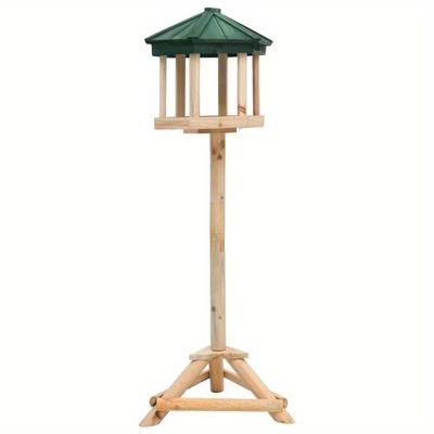 TEMU Solid Fir Wood Bird Feeder With Stand - 33x110 Cm Durable Outdoor Feeding Station For Birds Image