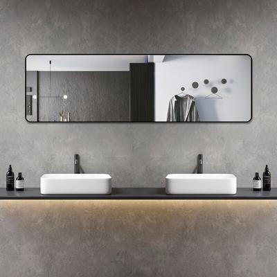 Badspiegel Spiegel groß badezimmer Wandspiegel Schwarz 150x50 (Hängespiegel Rechteckig, mit Image