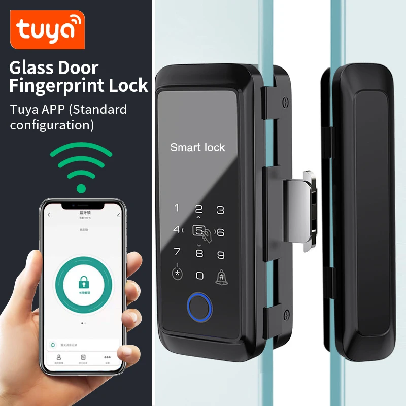 C2 Tuya APP Control Schiebe Glas Schloss Fingerprint Smart Lock Bluetooth RFID Elektronische Einzelne Doppel Glas Tür Riegelschloss Image