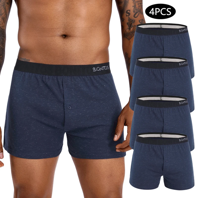 4 stücke Vorne offene boxer Baumwolle Schlüpfer der Männer Lose Boxer Briefs Unterwäsche Für Mann Sexy Unterhosen Mens Fashion Reflektierende badehose Image