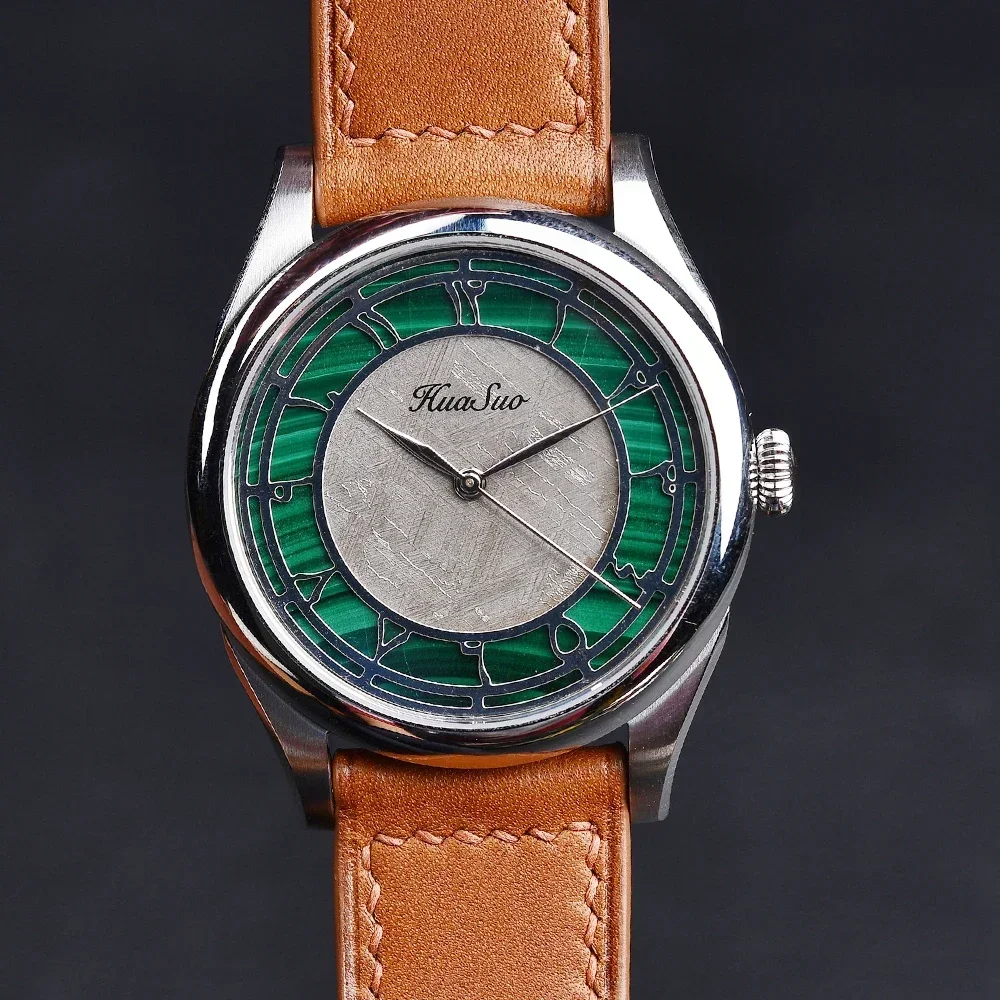 HUASUO 38mm Luxus Natürliche Eisen Meteorit Zifferblatt für herren Business und Freizeit SW200 Mechanische Sapphire Kristall Dropshipping Image
