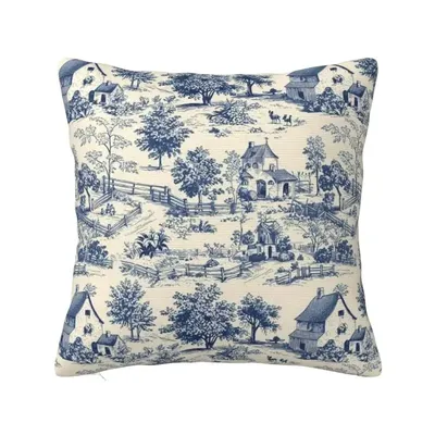 Benutzerdefinierte Toile De Jouy Kissenbezug Dekoration 3D-Druck Bauernhäuser Landschaft Wurfkissen Image
