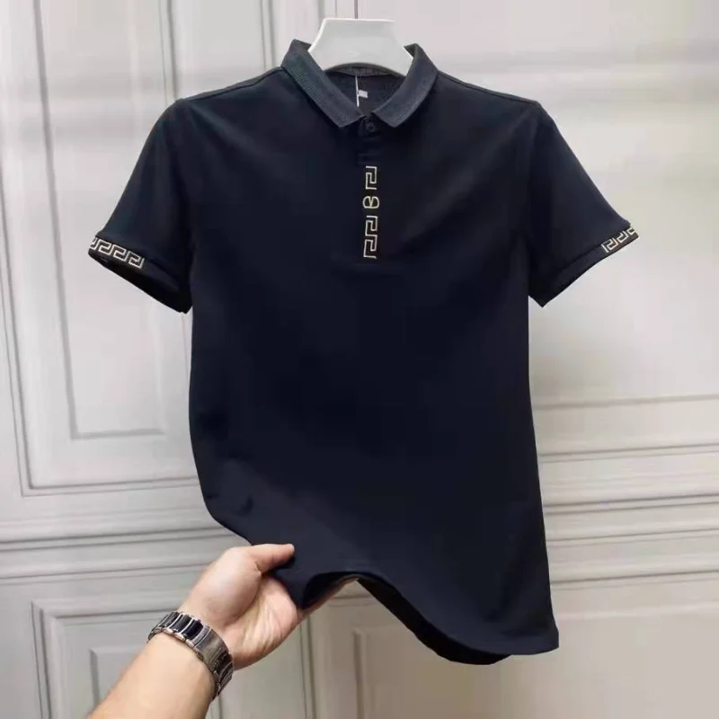 Ästhetische Streetwear Casual Kleidung Kpop Top Plain Männlichen Polo T Shirts Gewöhnlichen Mit Kragen T Shirt für Männer Chic Schwarz neue In