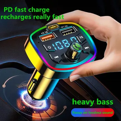 Bluetooth Auto ladegerät Auto FM Sender Bluetooth Freis prec heinrich tung MP3 True 2.1a Dual USB Port PD Aufladen Image