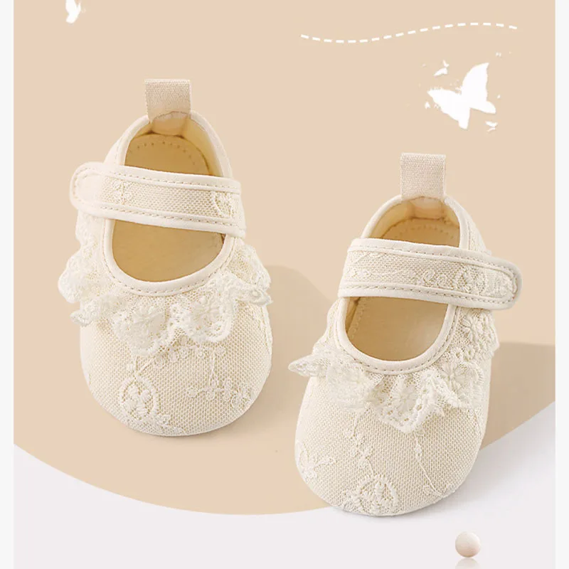 2023 neue Sommer-Siper-weiche Pre-Walker-Wanderschuhe für Kleinkinder im Alter von 0 bis 18 Monaten, niedliche beige Spitze, Kleinkind-Schuhe mit weichen Sohlen Image