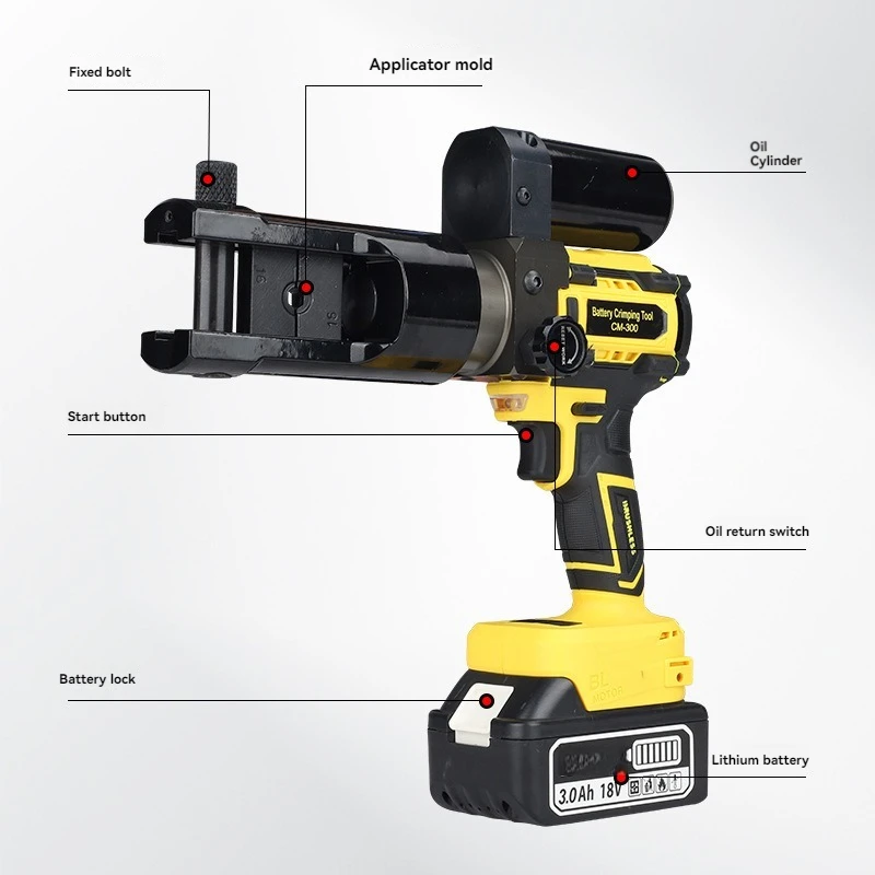 Cm300 Kleine Tragbare Elektrische Hydraulische Crimpzange mit Lithium-Batterie für Kupfer- und Aluminiumklemmen, Aufladbare Crimpzange für Elektriker Image