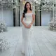 Customized White Mermaid Beading Evening Dresses Gowns Short Sleeves Luxury Crystal Sequin Long For Arabic Formal Wedding Party