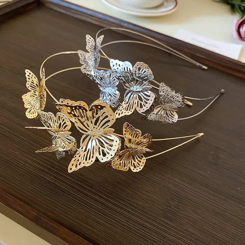 Hohle Schmetterling Stirnband Retro Gold Metall neue Mode Haar bänder für Frauen ins Licht Luxus Haarschmuck Party Hochzeit Image