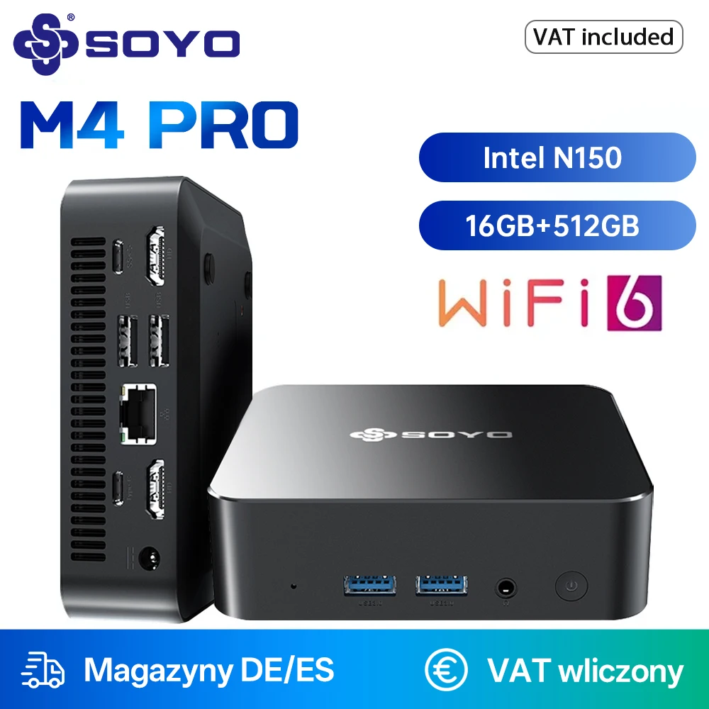 Soyo m4 pro gaming mini pc mit intel n150 cpu ddr 16gb ram 512gb speicher win11pro wifi 6 & bt 5,2 tragbarer mini computer