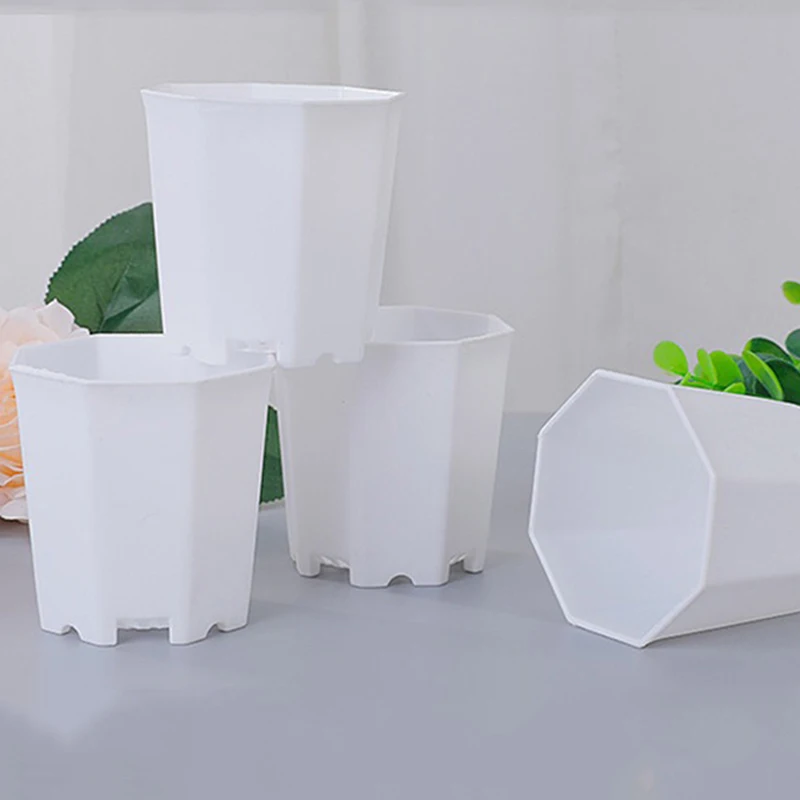 20-teiliges achteckiges Blumentopf-Set aus Kunststoff, weißer Blumentopf mit Entwässerungslöchern, für drinnen und draußen, Sukkulenten, Wachstumstöpfe ZYF Image